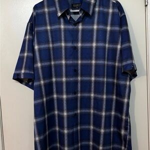 Pronti collection by Phita Blue Plaid Mens Short-Sleeve Button-Up Shirt size 2XL